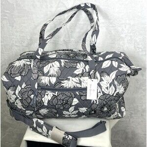 Vera Bradley Deluxe Travel Tote Moon Shadow Meadow Gray White Floral NEW